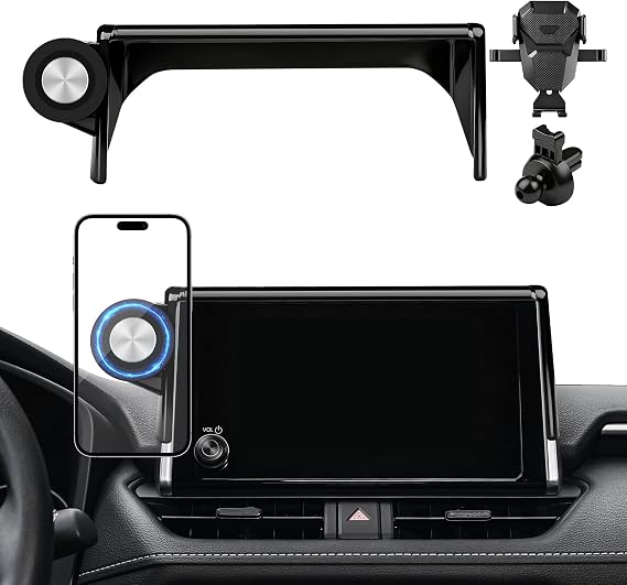 Karltys Magnetic Phone Holder for Toyota RAV4 2019-2025, Phone Mount with Magnetic/Clip-on for RAV4, Only for 7/8-Inch Screen Interior Accessories