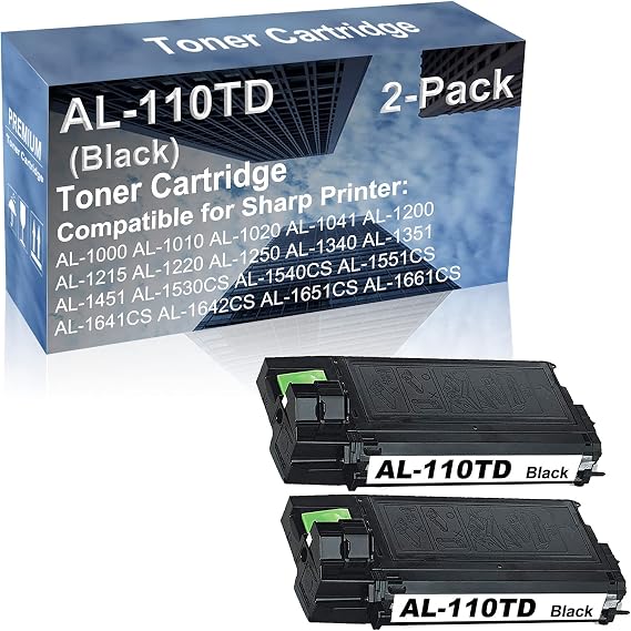 2-Pack Compatible High Capacity AL-110TD AL110TD Imaging Toner Cartridge use for Sharp AL-1000 AL-1010 AL-1020 AL-1041 AL-1200 AL-1215 Printer (Black)