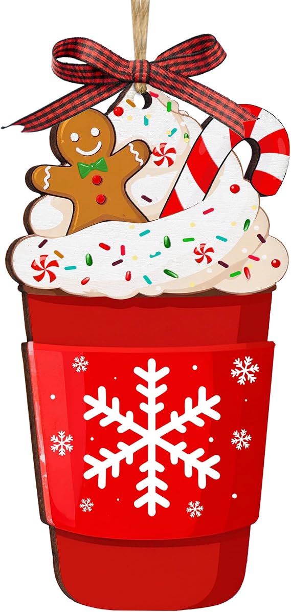 Coffee Ornament Gifts for Coffee Lovers, Cafe Themed Christmas Ornaments for Tree, Holiday Cup of Cappuccino, Latte, Espresso, Milkshake, Boba Tea, Hot Chocolate Gift Exchange for Women, Barista