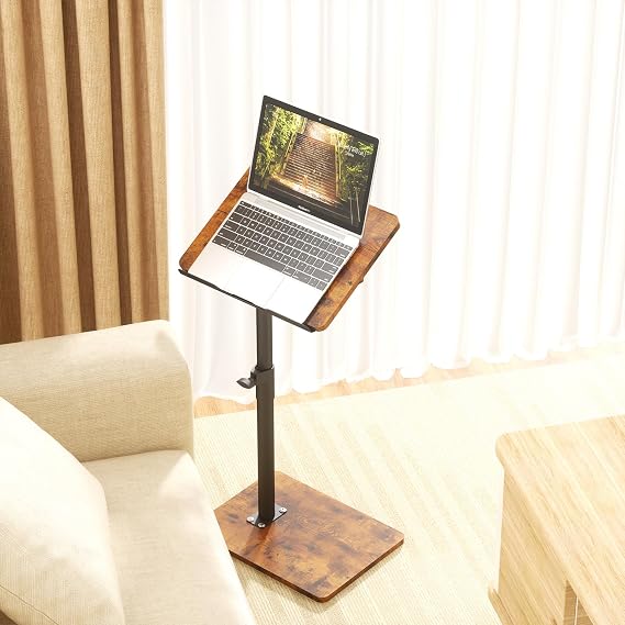 YUHFERA Sofa Armrest Tray Table for Couch - 360° Swivel Height Adjustable End Desk for Small Spaces, Snack Side Table for Bed or Chair with Phone & Tablet Slot (Vintage,Angle Adjustable)