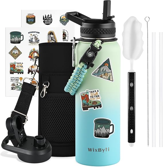 WixByti 40 oz Insulated Water Bottle with Straw, Stainless Steel Water Jug