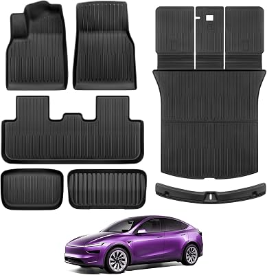 Floor Mats for Tesla Model Y Juniper 2025 2026 5-Seat with Bumper Guard All Weather Floor Mats for Tesla Model Y Juniper Accessories 2025 2026 TPE Trunk Mat with Backrest Mat Black