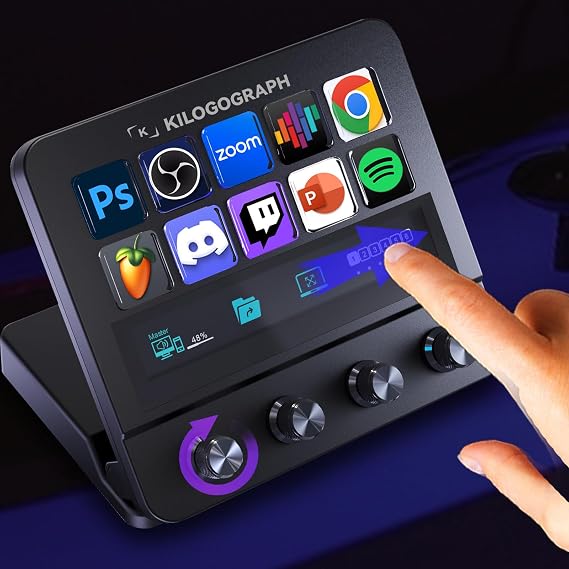 Mirabox Stream Dock - Steam Deck Controller for PC Mac, N4E | 4 volume knob and display, 10 customizable keys, Wired streaming deck controller for content creator, for PC Mac laptop