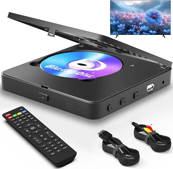 Blu Ray DVD Player 1080P Full HD for TV with HDMI AV Output | Dolby DTS Audio, 128GB USB Playback, Region A Blu-ray & Region 1 DVD Player Home Theater Support