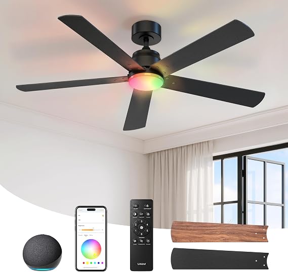 Linkind Matter 52" Smart Ceiling Fan with Lights and Remote, Black