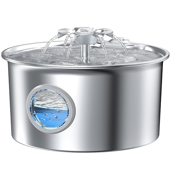 Stainless Steel Cat Water Fountain: 88oz/2.6L Pet Fountain for Drinking