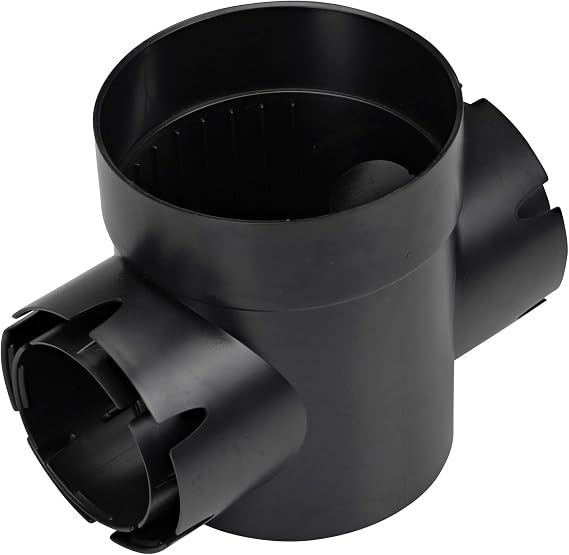 NDS 201 Round Spee-D Catch Basin Drain, 2 Outlets, Connects to 3-Inch and 4-Inch Drain Pipes, Manages Light Water Flows, 6-Inch, Plastic, Black