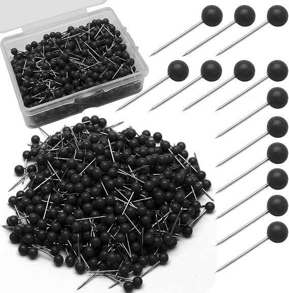 Black Map Pins, 500Pcs, 1/8 Inch, Round Ball Head