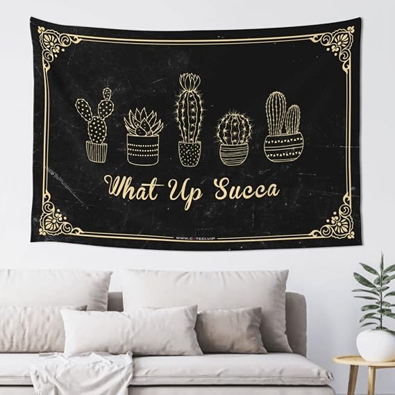 Funny Patio Decor What Up Succa Tapestry Cave Man Bar Sports Bar Decor(92X150CM)