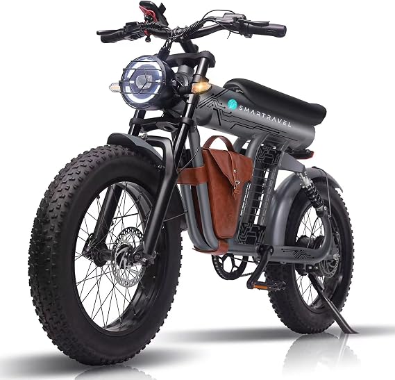 SMARTRAVEL Ebike with 1200W Brushless Motor,Removable 48V 20Ah Battery,UP to 32MPH,Electric Mountain Bike with 20" Fat Tire with Front/Rear Turn Signals for Men Women,Travel Bag