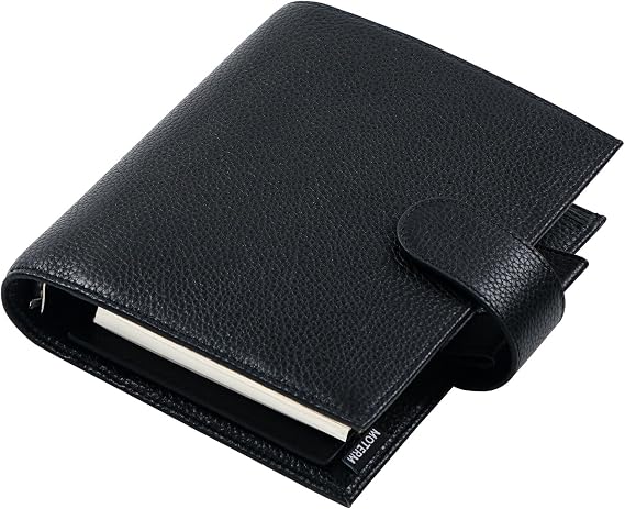 Moterm A6 Luxe Rings Planner - Genuine Leather Binder Organizer (30mm Ring, Pebbled-Black) - NOT a Standard A6