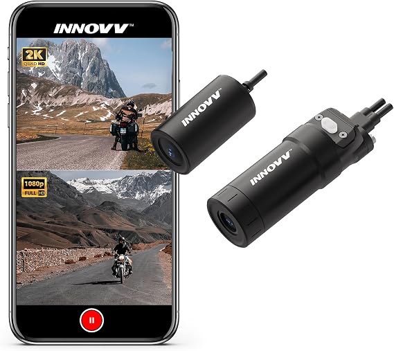 INNOVV K6 Motorcycle 2K QHD Dash Cam, Dual STARVIS IMX335 IMX307, 2K+1080P Front & Rear, 2 Channel 30FPS, F2.0 Aperture, 140 Wide Angle, WiFi, IP67 Waterproof, 3-Axis 360 Rotation, Support 256GB Max