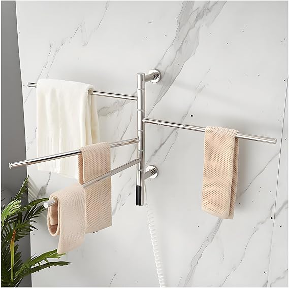 Heated Towel Warmer, Electric Towel Racks for Bathroom Wall Mounted 180 Rotatable, Towel Drying Rack with LCD Screen Timer Constant Temperature,Hard Wired