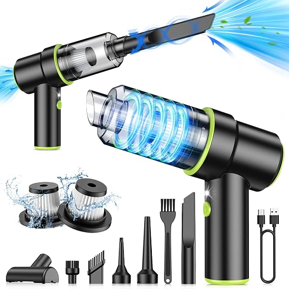 CODN Handheld Car Vacuum Portable Cordless, 2 in 1 Handheld Vacuum Cleaner 12000PA Air Duster with Multi-Nozzles and LED Light, Mini Hand Held Vacuum Rechargeable for Home, Car, Office, Pet Hair