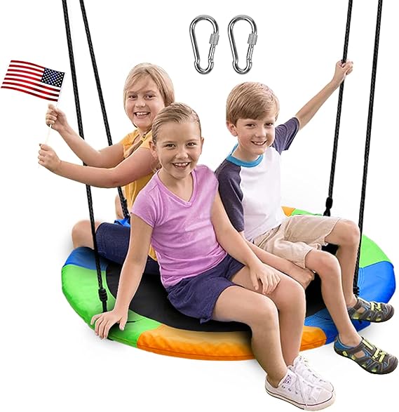 Juegoal 40 Inch Saucer Tree Swing, Large Rope Swing with Children Swing Platform Bonus Carabiner for Hanging Rope Outdoor