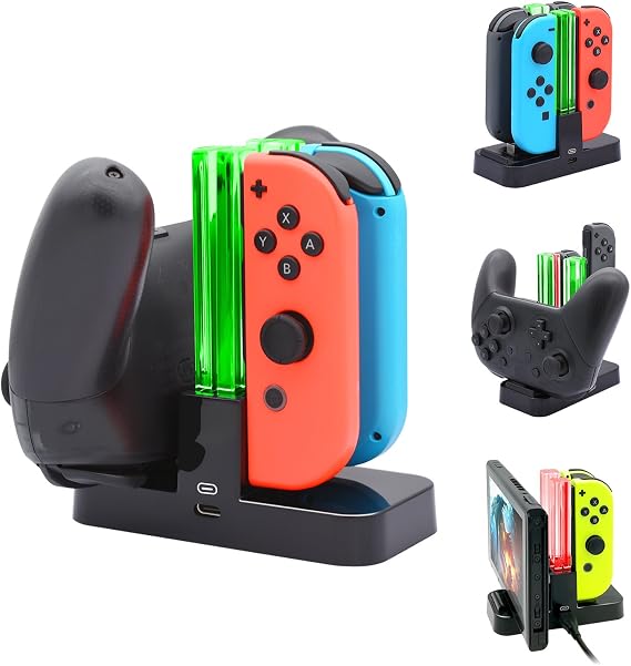 FASTSNAIL Switch Controller Charger for Nintendo Switch/OLED for JoyCons | 5-in-1 Switch Controller Charging Dock Station, Fast Charger Stand for Joycon Accessories, LED Indicator, Charger Cable Black