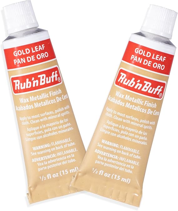 AMACO Rub n Buff Wax Metallic Finish - 2 Rub n Buff Gold Leaf 15ml Tubes - Versatile Gilding Wax for Finishing Furniture Antiquing and Restoration - Rub and Buff Colors Set of Two