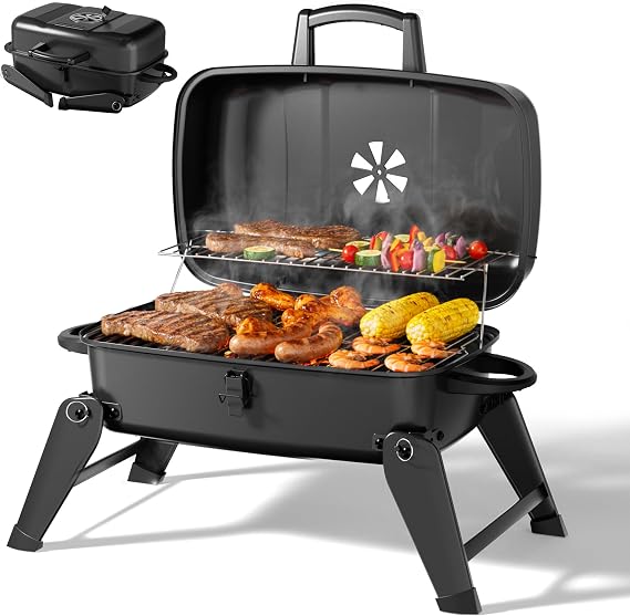 MASTER COOK Portable Charcoal Grill, Foldable Lightweight BBQ Grill with 330 sq.in. Cooking Area and Adjustable Air Vent Outdoor RV, Hiking, Camping, Patio, Tailgating