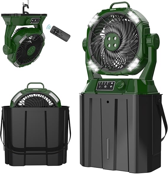 Portable Misting Fans - 6L Water Tank, 20000mAh Rechargeable Outside Water Fans with Remote Control, LED Light Adjustable Spray Mister Fan with Hook/Bucket, Misters for Outdoor Patio/Camping