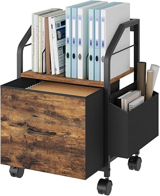 Small File Cabinet, Rolling Filing Cabinet for Under Desk with Divider, Single Non-Woven Fabric Drawer File Organizer for A4Letter Size Documents, Under Desk Storage, Rustic Brown FCHR3001