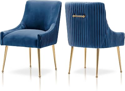 Dining Chairs, Accent Chairs Set of 2, Modern Upholstered Kitchen Dining Chairs with Gold Legs, Fabric Tufted Velvet Living Room Chairs for Reception Room Bedroom KitchenNavy Blue