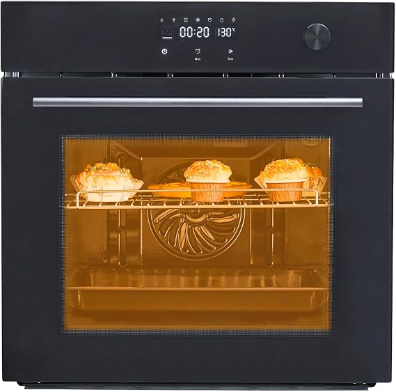 24 Inch Single Wall Oven, 2.5 Cu. Ft., Touch screen plus mechanical knob, Built-In Electric Convection Oven, 3000W Electric Convection, Timer, Suitable for baking bread, pizza, roast chicken