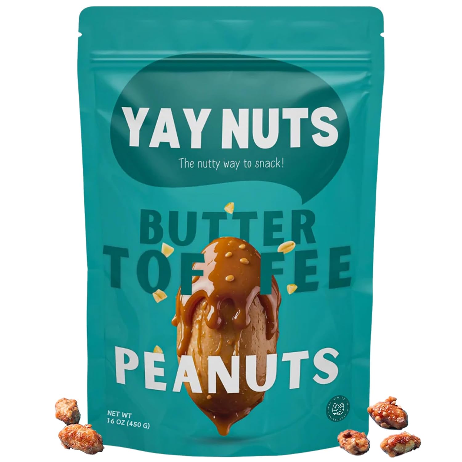 YAY NUTS Butter Toffee Peanuts – All-Natural Sweet & Salty Snack, Crunchy Roasted Peanuts Coated in Rich Caramelized Butter Toffee, Made in USA, Guilt-Free Snacking with Real Ingredients - 16oz 450g