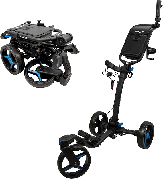V3 Golf Push Cart 3-Wheel - 360 Swivel Front Wheel - Lightweight & Aluminum Golf Bag Cart - Compact for Easy Storage - Hand Brake System, Large Storage Console - Cup & Umbrella Holder
