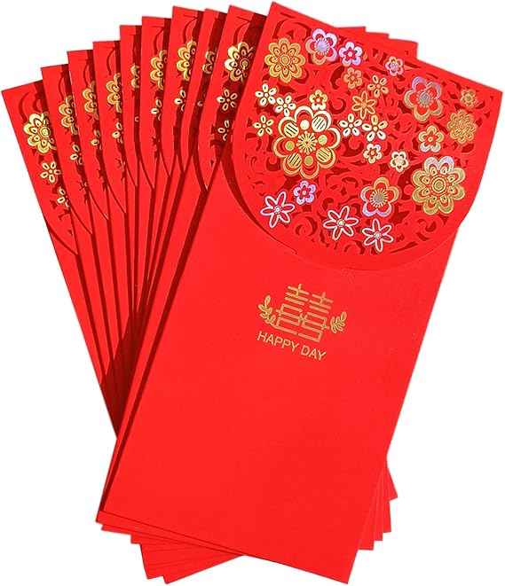 10 Pcs Wedding Hong Bao Chinese Red Pockets Money Envelopes Hong Bao Lucky Money Gift Envelopes Red Pocket for Spring Festival, Birthday, Wedding (Xi)