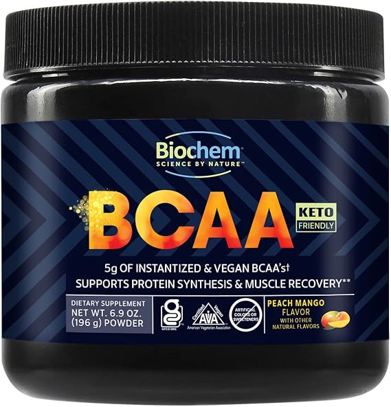 Biochem Vegan BCAA Powder, Peach Mango, Workout Recovery, 30 Servings