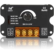 DC 5V/12V/24V 30A PWM Frequency Adjustable Dimming Controller, Knob Adjust Brightness for Suitable for Single Color LED Light Strips, Metal Shell LED Light Strip Dimmer (Single Color)