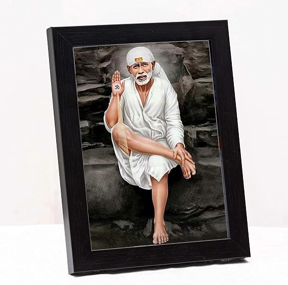 Shirdi Sai Baba Photo Frame Small Size For Wall / Table ( 9x7 inches, Acrylic Glass) White