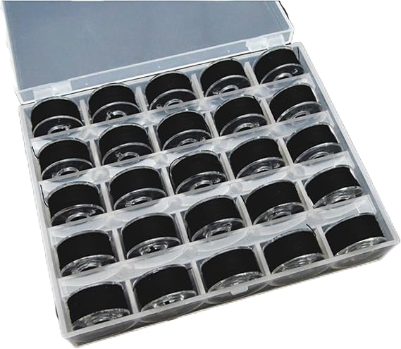 25Pcs Sewing Machine Bobbin Threads with Storage Case Box, Pre-Wound Bobbins Set for Brother/Babylock/Janome/Elna/Kenmore/Babylock/Singer Sewing Machine (Black)
