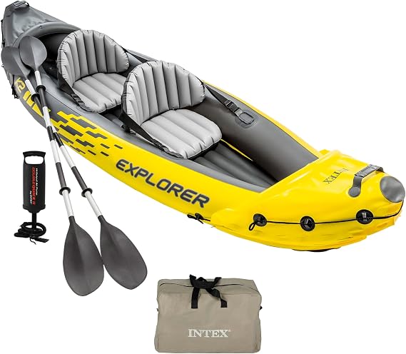 Intex Explorer K2 Kayak 2-Person Inflatable Kayak Set with Aluminum Oars and High Output Air Pump