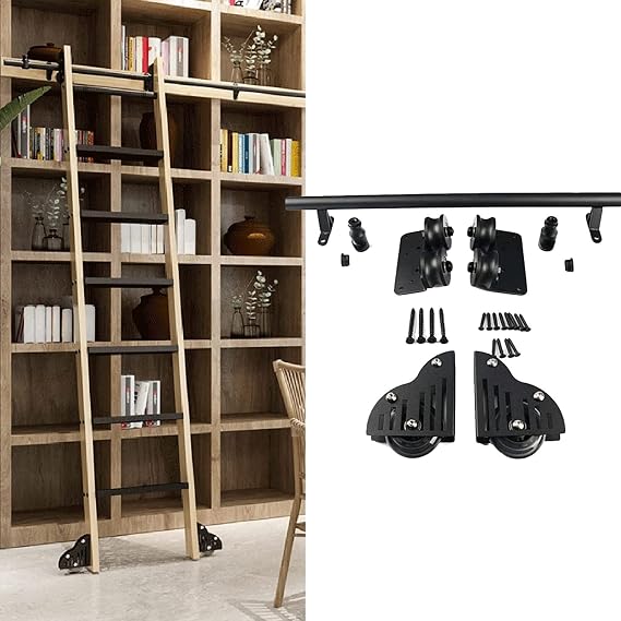 Rolling Ladder Hardware Library Sliding Ladder Hardware Kit(No Ladder), Custom Made Black Finish Rolling Ladder Library Ladder Full Set Of Hardware Tracks, For Home/Indoor/loft ( Size : 3.3ft/100cm tr