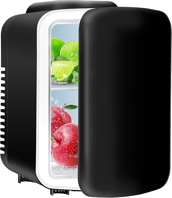 Simple Deluxe Portable Mini Fridge, 4L/6 Can Cooler and Warmer Compact Refrigerator for Skincare, Cosmetics, Beverage, Food, 110V AC/12V DC, for Bedroom, Office, Car, Dorm, Freon-Free, Black