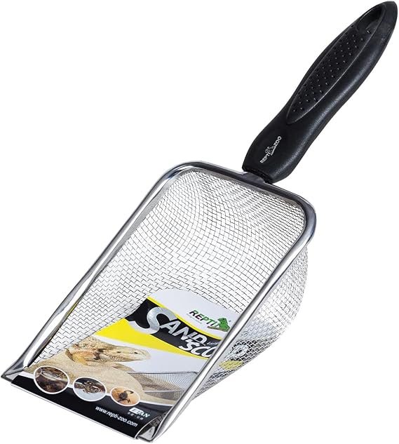 REPTI ZOO Reptile Sand Stainless Steel Fine Mesh Reptile Substrate Metal Sand Shovel Terrarium Substrate Long-Lasting Litter Cleaner Corner Scoop