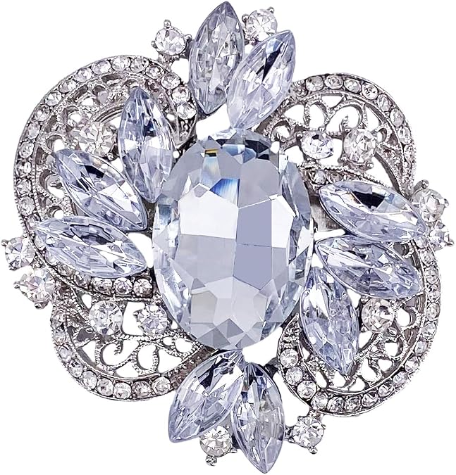 LAXPICOL Women's Large Sparkly Crystal Flower Brooch Pin Fashion Statement Broach Pin