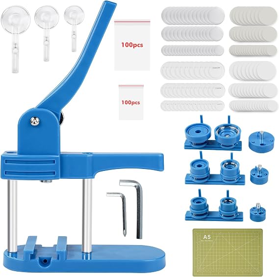 Button Maker Machine, 25mm/32mm/58mm DIY Pin Badge Maker 3 in 1 Round Badge Press Kit with 300pcs Button Parts for Gifts Pin Maker, Dark Blue