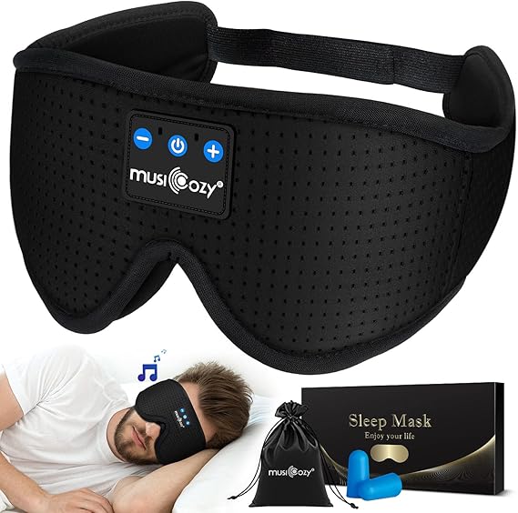 MUSICOZY 3D Sleep Headphones Bluetooth 5.4 Breathable Sleep Eye Mask | Cooling Fabric Lining with Blackout Design for Side Sleeper, HD Stereo Sound, 14 Hours Playtime for Sleep, Travel, Relaxation