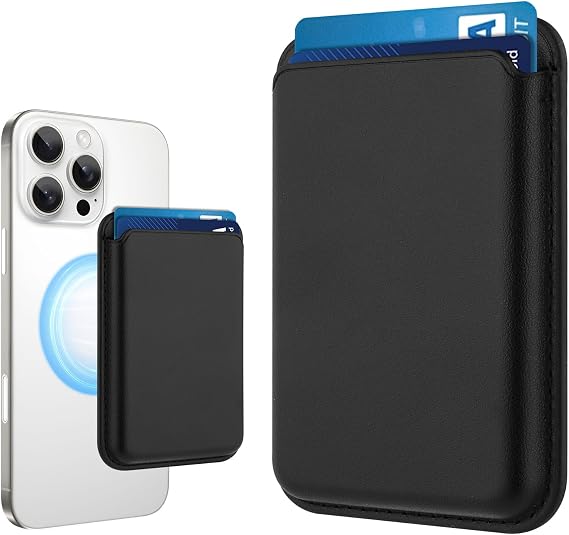 Compatible with MagSafe Wallet, Leather TPU Protective, Black