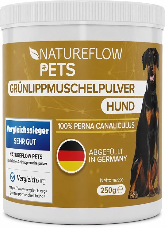 Green-lipped Mussel Dog Test Winner - 250 g Natural Green-Lipped Mussel Powder for Dogs - Support Joint Function - Green-Lipped Mussel for Dogs with High Acceptance - Green-Lipped Mussel Powder Dog