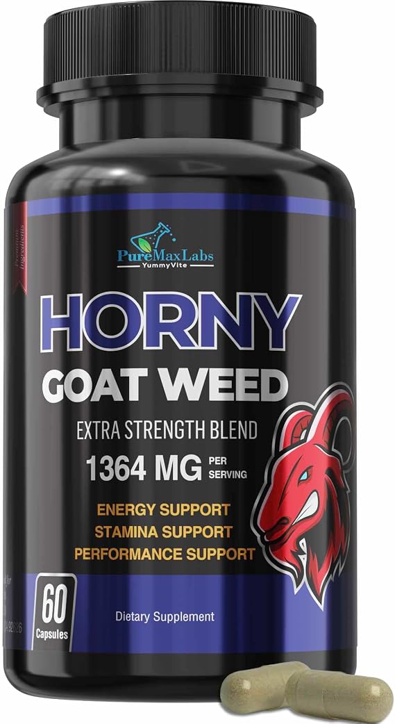 YUMMYVITE Horny Goat Weed Extra Strength - w. Maca, L-Arginine, Ginseng - Boost Desire, Performance, Stamina, Energy, Non-GMO Formula (60 Count (Pack of 1))