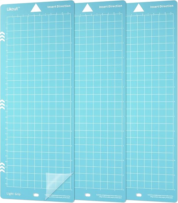 Likcut Light Grip 4.5" x 12" Cutting Mat for Glee S501 Cutter, Precision Adhesive Sticky Blue Quilting Replacement Cut Mats Accessories, DIY Cardstock, Vinyl Craft Easy-to-Clean Cutting Mats, 3 Packs