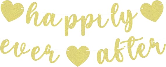 Pre-Strung Happily Ever After Banner - Gold Glitter Bachelorette Bridal Engagement Party Decoration Supplies, Bachelorette Wedding Party Banner for Engagement, Bridal Shower, Wedding Party Photo Booth Props