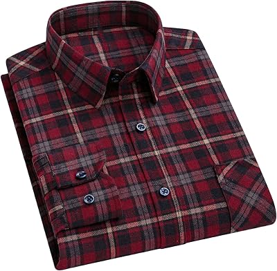 Long Sleeve Plaid Shirt Men - Mens Checkered Shirts Western Style Button Down Casual Lightweight with Chest Pocket 2025