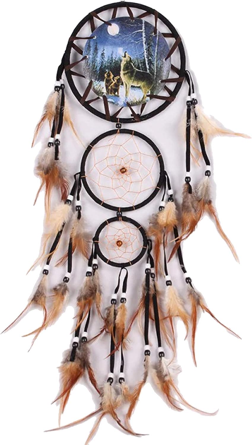 Stonham Large Howling Wolf Dream Catcher with Feathers