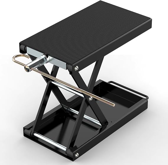 Motorcycle Lift Stand with J Crank Handle, 1100 LB Capacity Motorcycle Jack | Wide Anti-Slip Deck, J Crank Handle & Socket, Scissor Lift Design, for Cruisers, Dirt Bikes, Street Bikes, ATVs