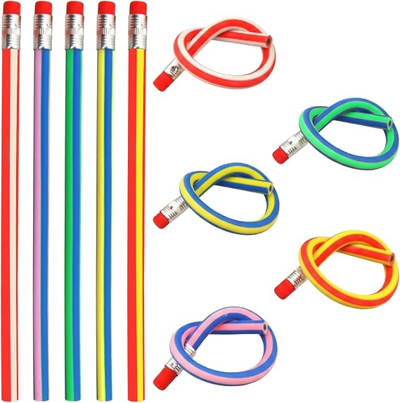 10 Pcs Colorful Striped Bendy Pencils, Non-Toxic Writing Drawing Toys, Ideal for Party Favors, School Prizes, Class Gifts, Party Bag Fillers
