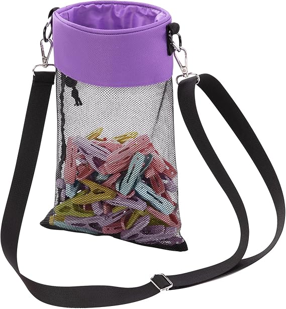 Clothes Peg Bag with Hook for Hanging, Up to 100 Clothes Pegs, Indoor and Outdoor Use (Purple)